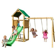 Спортивно-игровой комплекс PAREMO Домик с песочницей, 2-скатной крышей, горкой и 2-мя качелями
