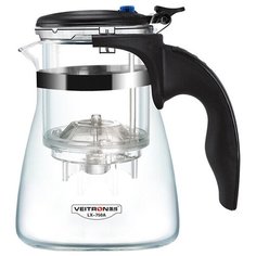Veitron Чайник заварочный стеклянный с кнопкой LX-750A 750 мл, прозрачный/черный