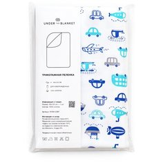 Пеленка детская 90х120 см, UNDER the BLANKET, голубой транспорт, трикотаж
