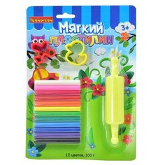 Мягкий пластилин с формочками и скалкой Bondibon, 12 цветов (арт. ST-100-12+2SM)