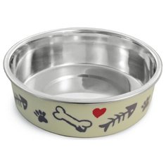 Миска металлическая на резинке Triol "Косточки", 150 мл