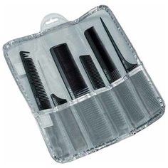 Набор расчесок "Dewal", в серебристом чехле, цвет: черный, 6 штук