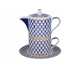 Набор чайный. Императорский фарфоровый завод. Форма Соло. Рисунок Кобальтовая сетка. Твердый фарфор. 300 мл.