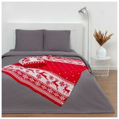 Плед Этель Рождественские олени 110 х 140 см, бежевый/красный