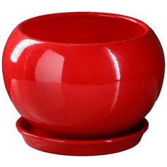 Кашпо Керамика ручной работы с поддоном Шар премиум 17 х 14 см красный