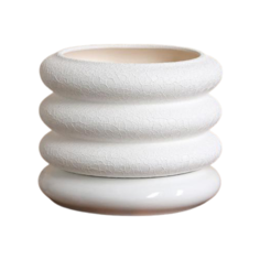 Горшок Керамика ручной работы с поддоном Кольцо 21 x 17 см белый