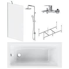Ванна комплект Gem 5в1 W90ASET-150D8: ванна 150х70, каркас, душевая система, смеситель для душа, шторка на борт ванны Am.Pm