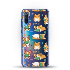 Силиконовый чехол Корги в масках на Xiaomi Mi 9 Andy & Paul