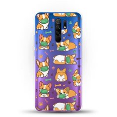 Силиконовый чехол Корги в масках на Xiaomi Redmi 9 Andy & Paul