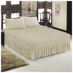 Универсальный чехол-покрывало на кровать "Karbeltex" с двумя наволочками, цвет: ваниль