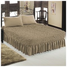 Универсальный чехол-покрывало на кровать с двумя наволочками, цвет: кофе с молоком Karbeltex