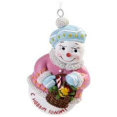Елочная игрушка Magic Time Снеговик с корзинкой (77786), белый/розовый/голубой