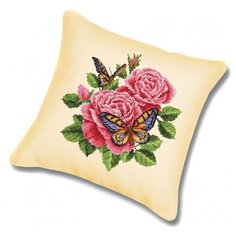 Набор для вышивания. Подушка "Бабочки и розы" (канва бежевая) Белоснежка