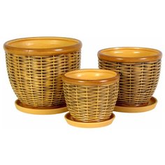 Набор горшков для цветов с поддонами "Корзинка", 3 штуки, 2300/1400/700 мл ENS
