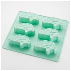 Форма для выпечки 6 кексов Webber BE-4473S "Машинки", бирюзовый, 22x20x2,8 см