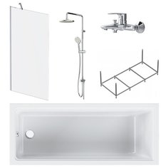 Ванна комплект 5в1 Gem W90ASET-170D8: ванна 170х70, каркас, душевая система, смеситель для душа, шторка на борт ванны Am.Pm