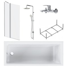 Ванна комплект 5в1 Gem W90ASET-170D3W5: ванна 170х70, каркас, душевая система, смеситель для душа, шторка на борт ванны Am.Pm