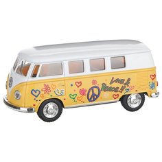 Детская инерционная металлическая машинка с открывающимися дверями, модель Volkswagen Classical Автобус раскрашенный, желтый Serinity Toys