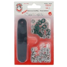 Кнопки "KOH-I-NOOR" 16 (1213-030 №2) рубашечные "Baby" металл цветные d 9.7 мм 15 шт. 988 т-зеленый