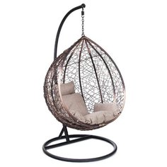Подвесное кресло, цвет плетения коричневый, подушка - бежевый, каркас - черный Z-03(A) (brown/beige) Promo