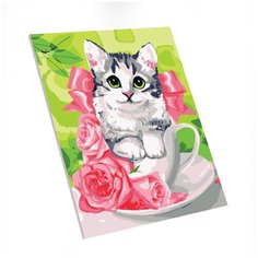Картина по номерам на холсте с подрамником "Котенок в чашке" 40*50 см 4971864 Школа талантов