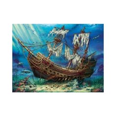 Алмазная мозаика "Затонувший корабль", 30х40 см (с полным заполнением, с подрамником) Рыжий кот