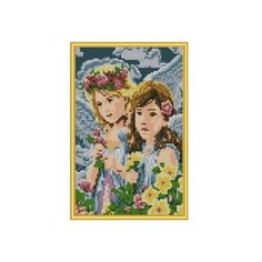 Алмазная мозаика "Девочки с цветами", 22x32 см (с подрамником, с полным заполнением) Рыжий кот