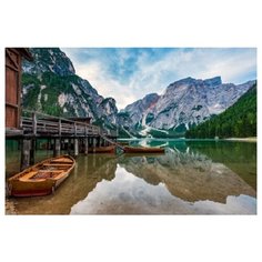 Холст с красками "Рисование по номерам. Лодка на горном озере", 40х50 см Рыжий кот