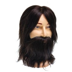 Голова-манекен учебная мужская "Шатен" для парикмахеров, натуральные волосы с усами и бородой 35 см Dewal