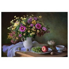 Холст с красками "Палитра. Рисование по номерам. Красивые цветы на столе", 30х40 см Рыжий кот