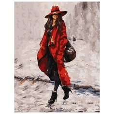 Картина по номерам с цветной схемой на холсте "Девушка в красном" (18 цветов) Molly