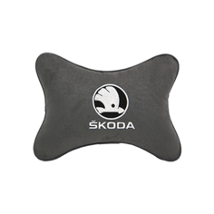 Подушка на подголовник алькантара D.Grey (белый логотип) Skoda Vital Technologies