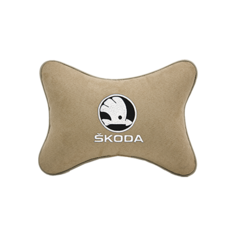 Подушка на подголовник алькантара Beige (белый логотип) Skoda Vital Technologies