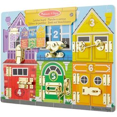 Бизиборд Melissa & Doug Первые навыки Доска с задвижками голубой/красный/желтый