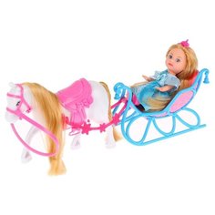 Кукла Карапуз Машенька в санях с лошадью, 12 см, MARY87023-BB