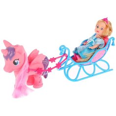 Кукла Карапуз Машенька в санях с пони, 12 см, MARY87205-BB