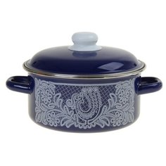 Кастрюля СтальЭмаль 1RB201M, 3 л, синий "вологодское кружево"