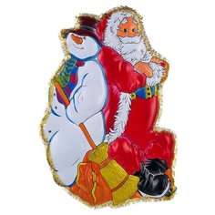 Панно SNOWMEN Дед Мороз и снеговик с мишурой 77 см, красный