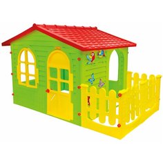 Домик Mochtoys Садовый с забором 10498, салатовый/красный/желтый