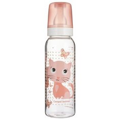 Canpol Babies Бутылочка тритановая Забавные животные 11/841, 250 мл, с 12 месяцев, розовый/котенок