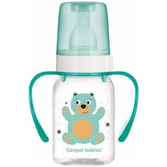 Canpol Babies Бутылочка тритановая с ручками Забавные животные 11/823, 120 мл, с 3 месяцев, бирюзовый