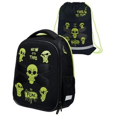 Berlingo ранец Expert Mini Scary faces, черный/салатовый