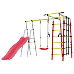 Спортивно-игровой комплекс ROMANA Богатырь + Пластиковые Качели, красный/розовый