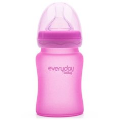 Бутылочка EveryDay Baby с индикатором температуры из стекла 150 мл розовая