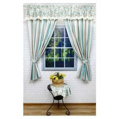 Комплект штор Византия "Мелодия прованса" с ламбрекеном, молочный, зеленые полосы, хлопок, 300*185 см, 300*35 см