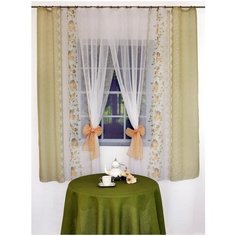 Тюль Византия "Паола" 2149, белый, хаки, 350*175 см