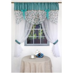 Тюль с ламбрекеном Византия "Соната" бирюзовый, тюль: 280*180 см, ламбрекен: 250*70 см