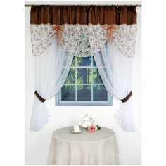 Тюль с ламбрекеном Византия "Соната", коричневый, тюль: 280*180 см, ламбрекен: 250*70 см