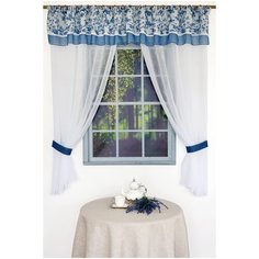 Тюль с ламбрекеном Византия "Фея bluebird", белый, голубой, 290*170 см