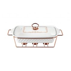LR12-04 ROSE GOLD Мармит керамический LARA 2.9л 40,9см, 3 свечи, сверхбелый фарфор, стекл. крышка